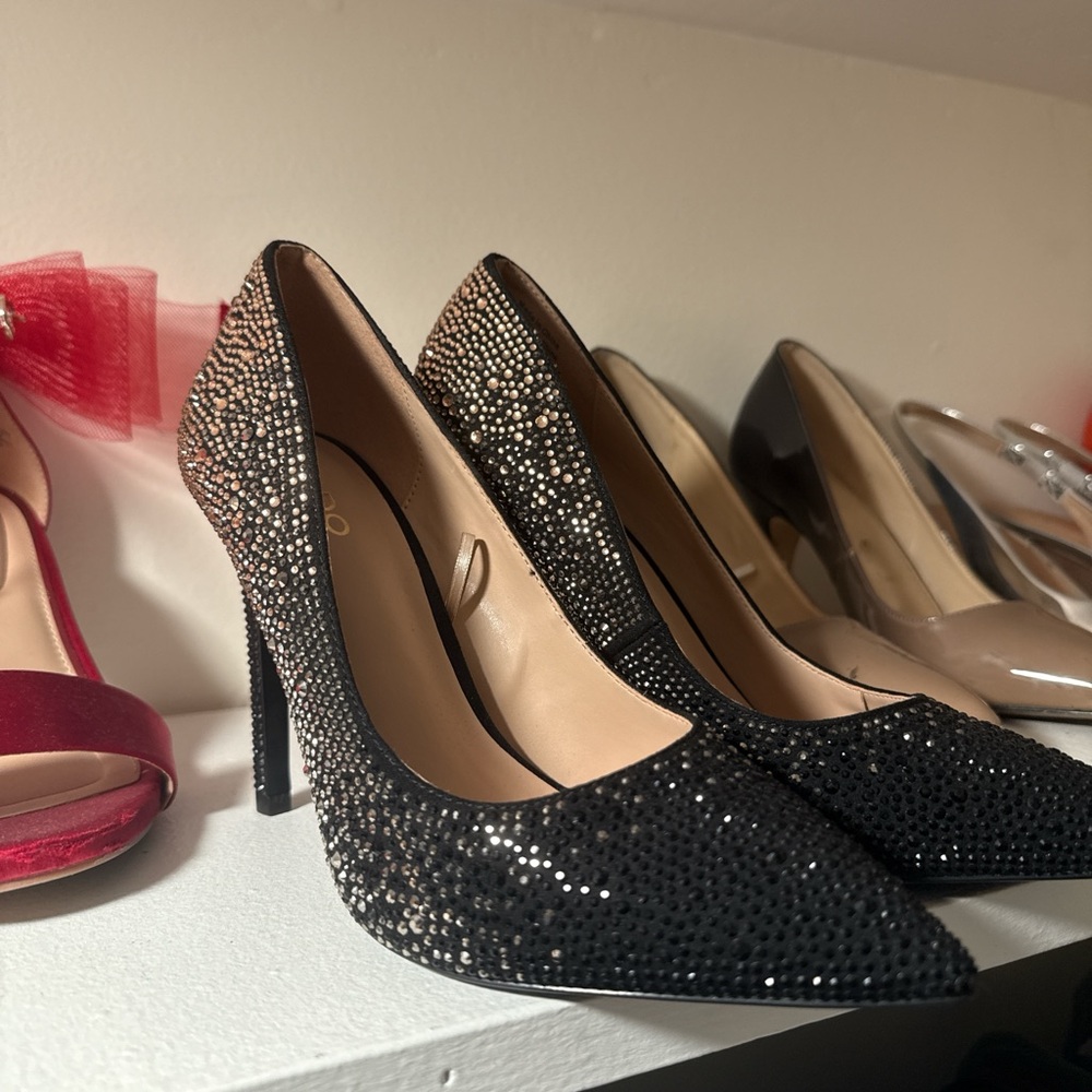 Aldo Black and Silver Studded Heels